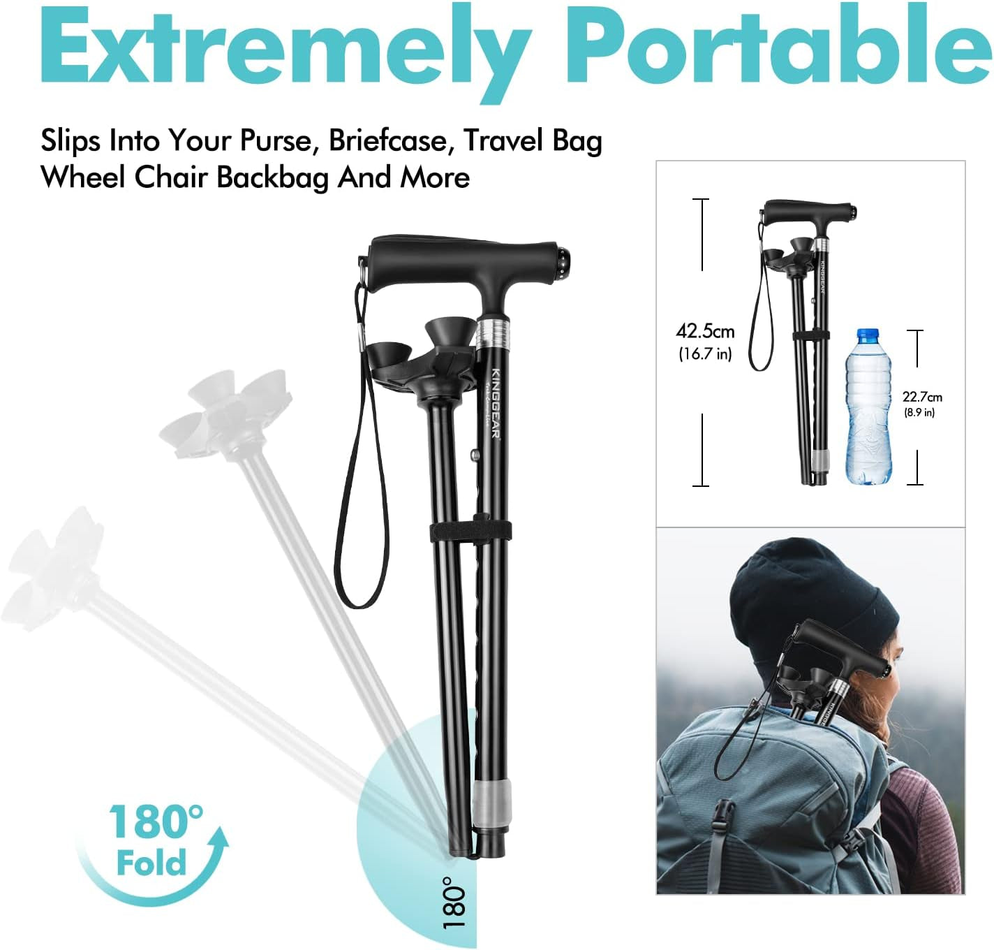 Walking Cane for Women & Men, Adjustable Lightweight LED Walking Stick with Autonomous Standing, Large Sturdy 360 Swivel Base Crutches Cane for Senior