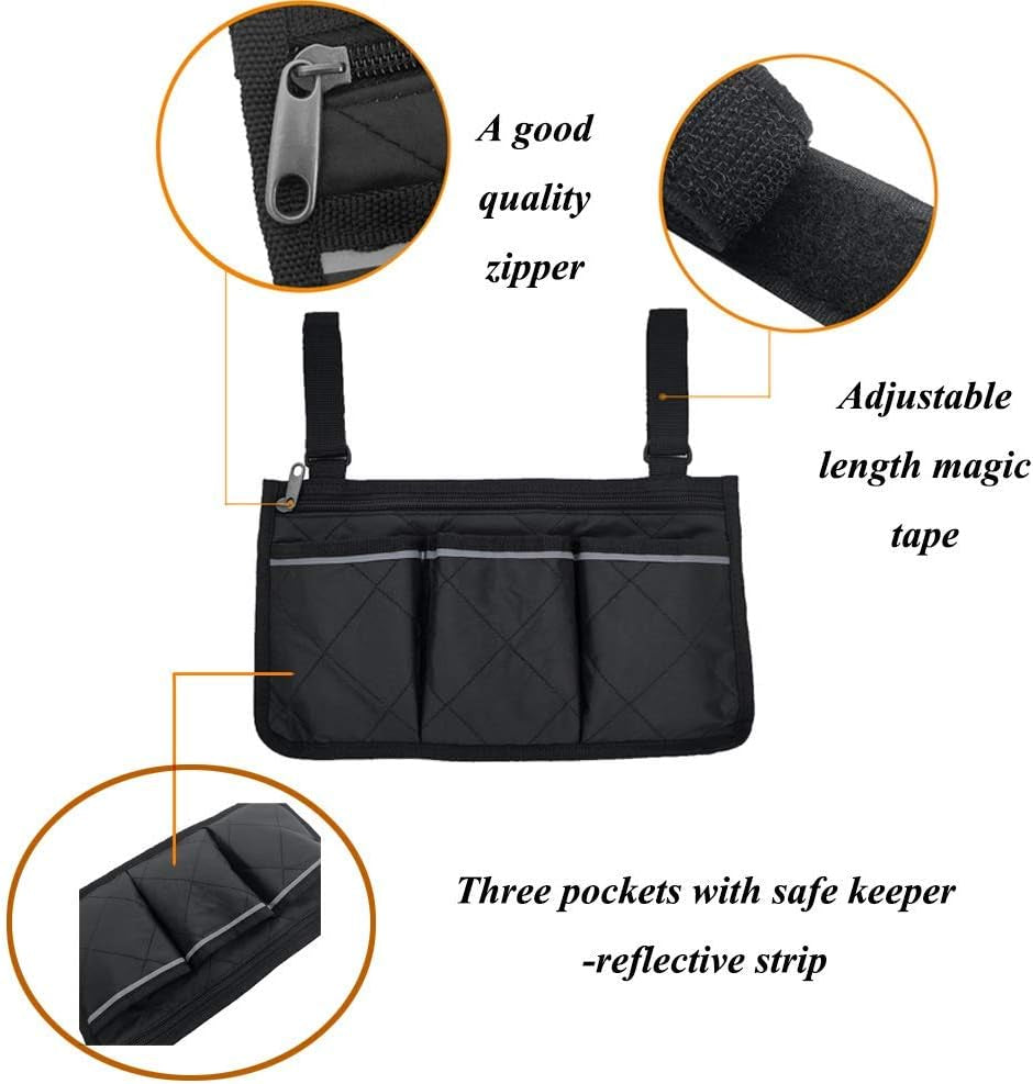 Wheelchair Side Bags, Armrest Accessories to Hang on Side with Bright Line Waterproof Red Walker Storage Pouches for Home/Outdoor/Baby Cart ()