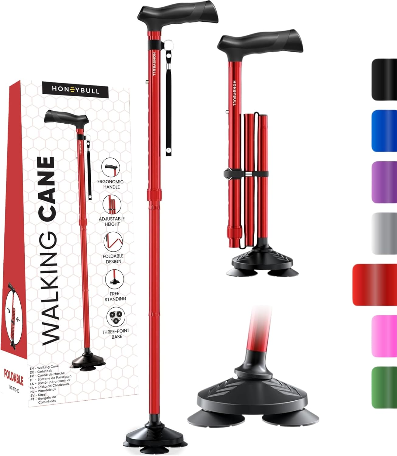 HONEYBULL Walking Cane for Men & Women – Foldable, Adjustable & Heavy Duty