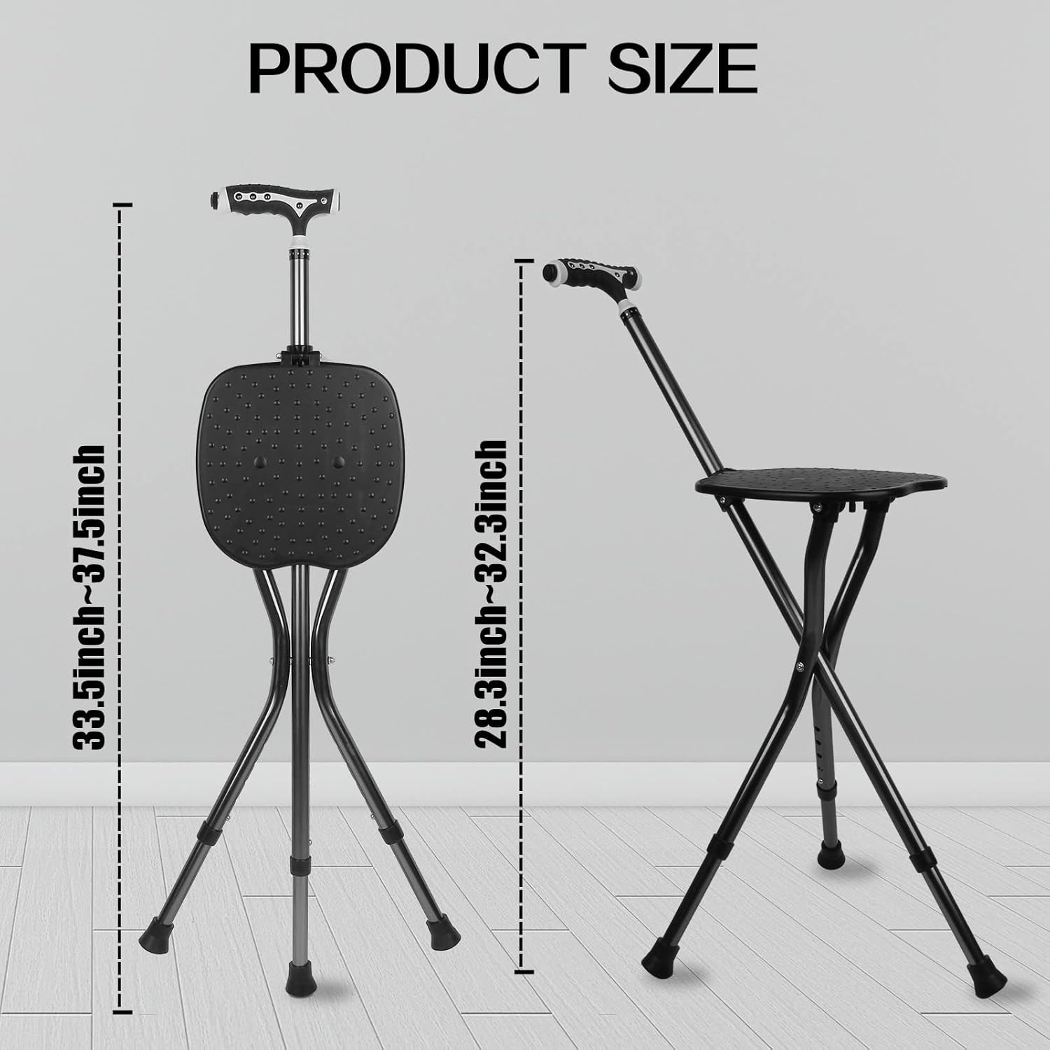 Hold 440 Lbs Folding Canes with Seat Walking Stick Height Adjustment Cane Seat Capacity Frosted Handle with Magnetic Therapy Stone Crutches Stool