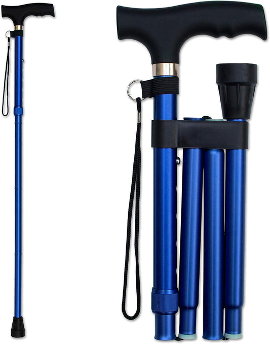 Folding Cane - Foldable Walking Cane with Adjustable Height - Collapsible and Lightweight - Soft Ergonomic Handle for Comfortable Grip - Portable Walking Stick for Mobility Aid