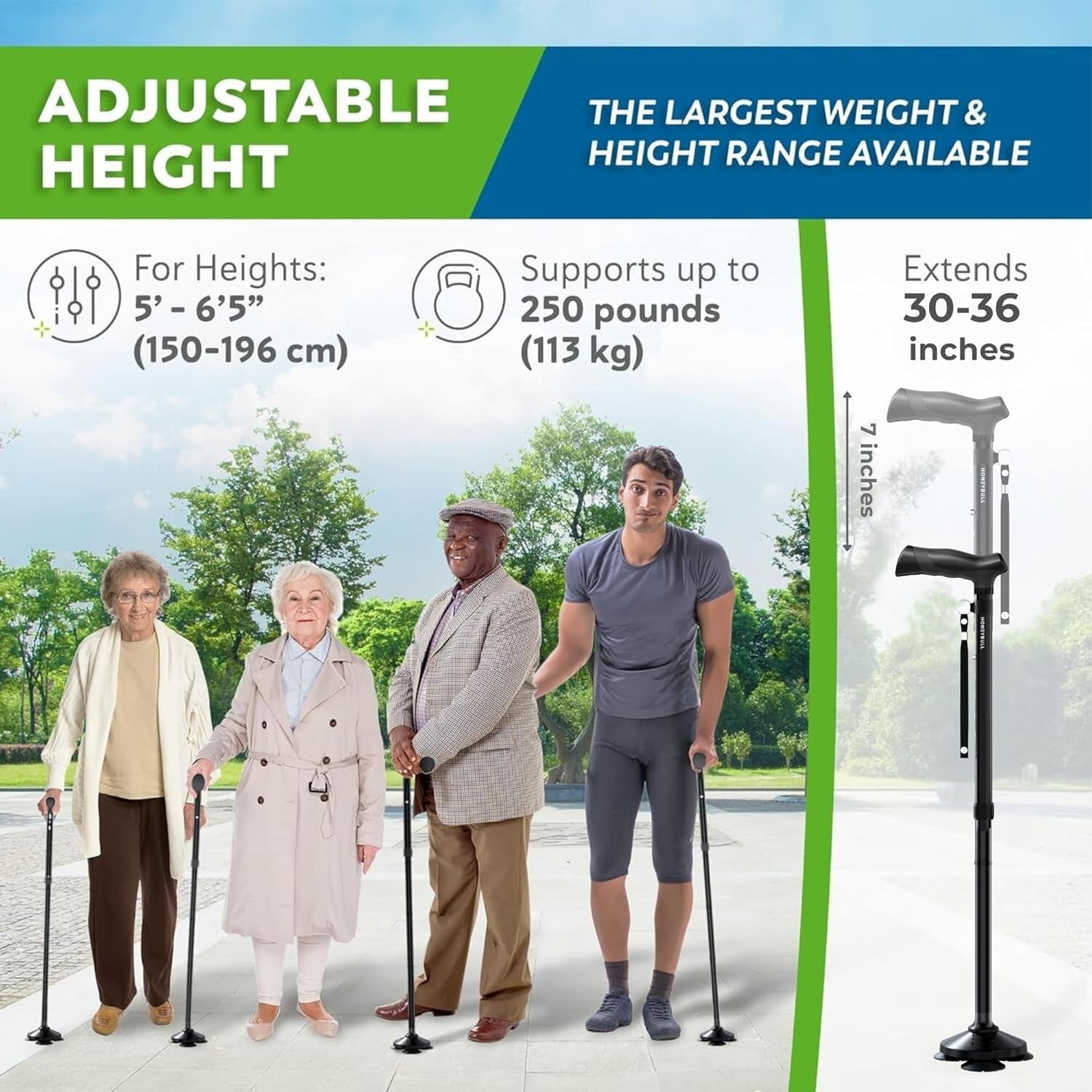 Walking Cane for Men & Women Foldable, Adjustable, Heavy Duty, Free Standing, All Terrain, Collapsible Walking Sticks for Seniors & Adults