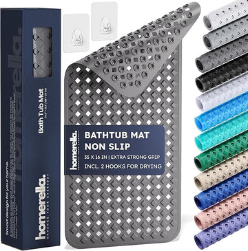 Extra-Long Non-Slip Bathtub Mat – 35x16" BPA-Free Shower Mat with Drain Holes & Drying Hooks (Anti-Mold, Machine Washable)