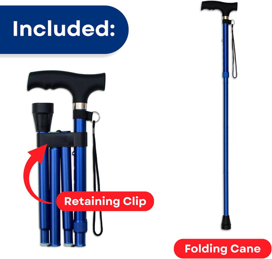 Folding Cane - Foldable Walking Cane with Adjustable Height - Collapsible and Lightweight - Soft Ergonomic Handle for Comfortable Grip - Portable Walking Stick for Mobility Aid