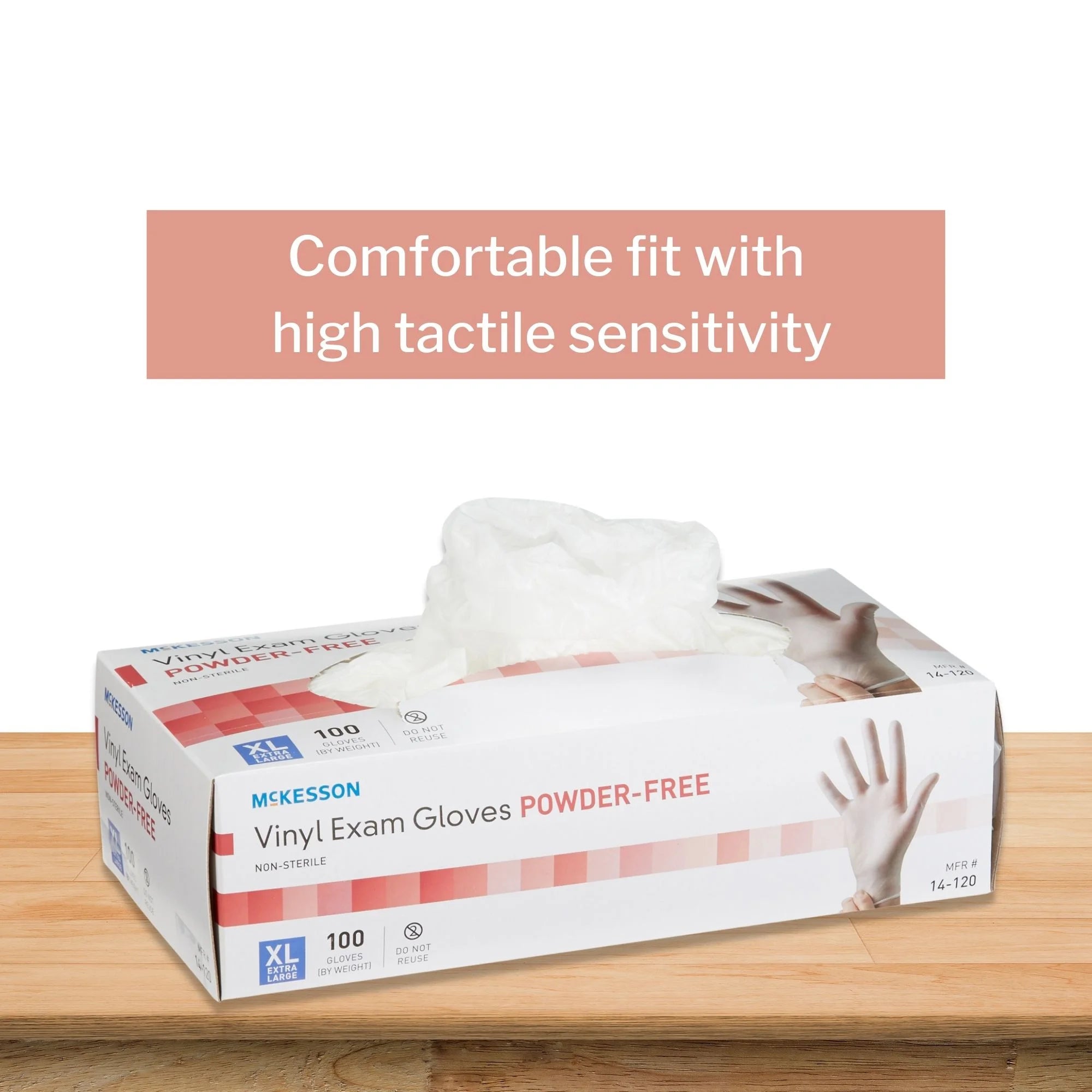 Vinyl Exam Gloves, Powder-Free, Disposable Medical Glove - XL, 100 Count, 1 Box