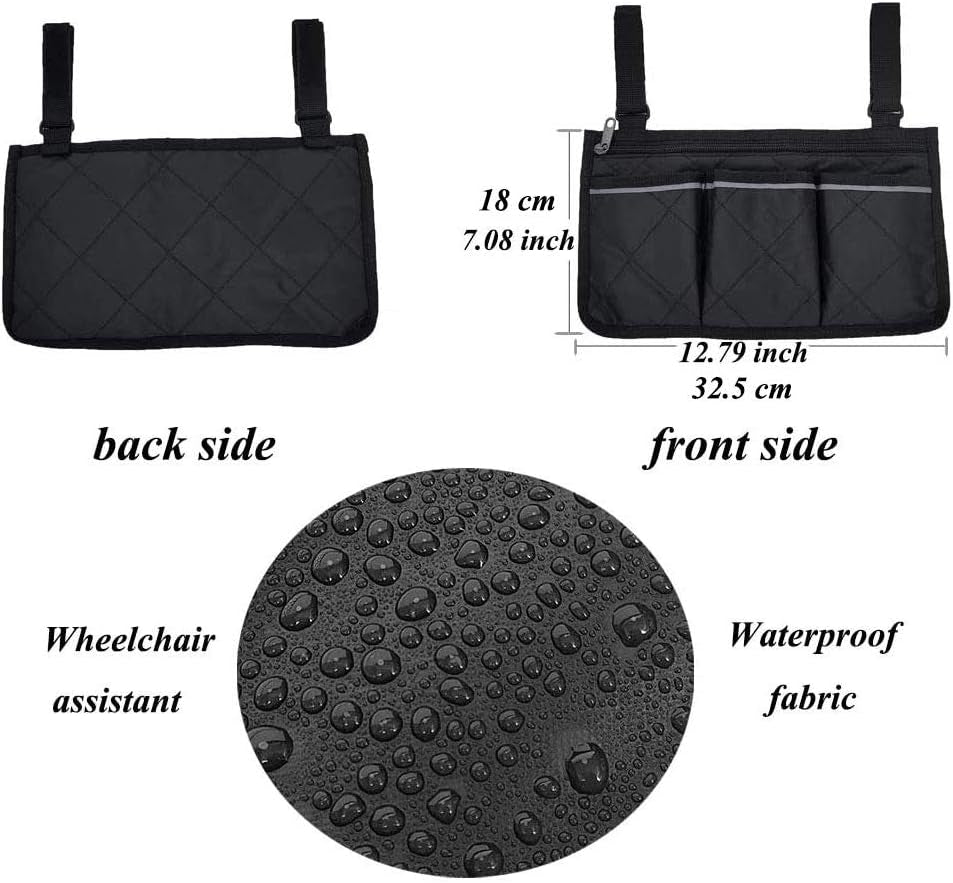 Wheelchair Side Bags, Armrest Accessories to Hang on Side with Bright Line Waterproof Red Walker Storage Pouches for Home/Outdoor/Baby Cart ()