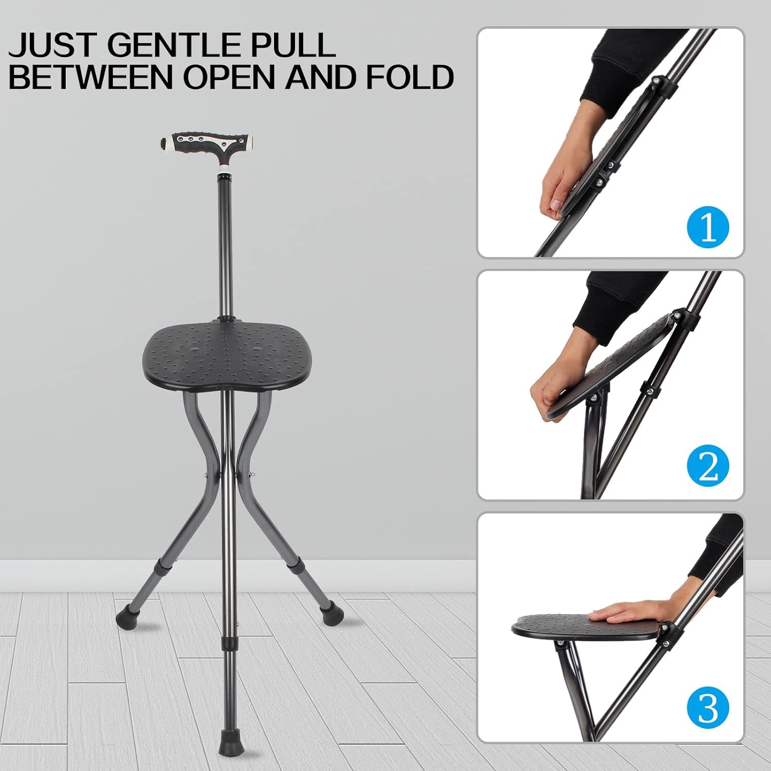 Hold 440 Lbs Folding Canes with Seat Walking Stick Height Adjustment Cane Seat Capacity Frosted Handle with Magnetic Therapy Stone Crutches Stool