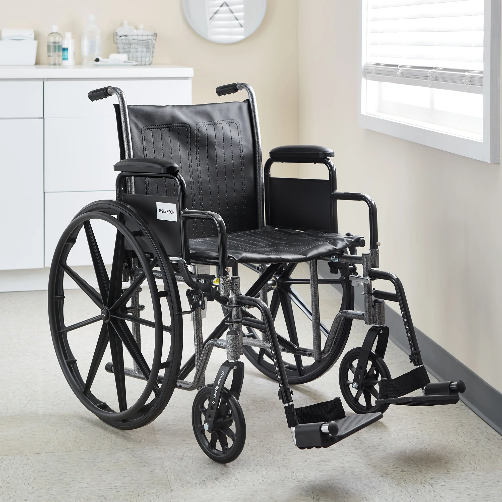 Black Lightweight Wheelchair, Steel, 18" W, 300-Lb Weight Capacity, 1 Ct