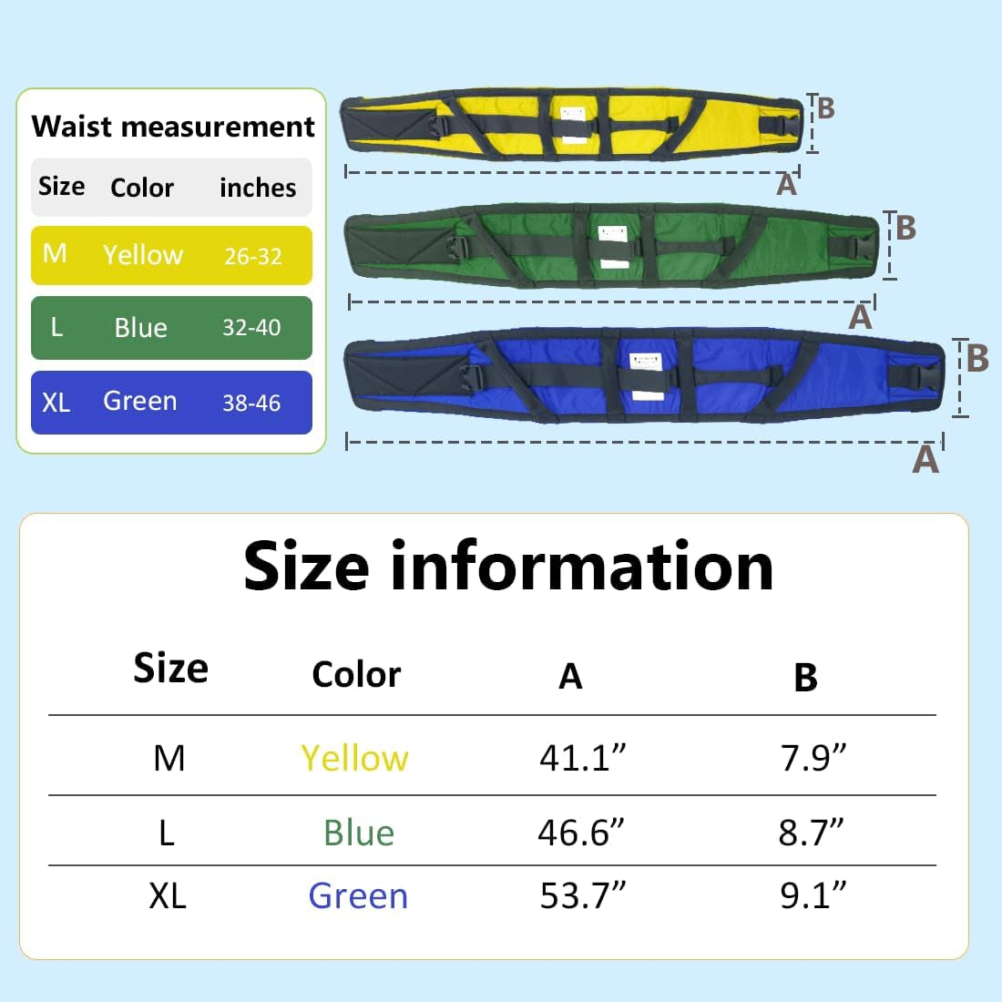 Gait Belts with Padded Handles,Transfer Belts Physical Therapy Belt for Seniors Moving, Lifting Belt Assist Patient/Elderly(Blue, X-Large)
