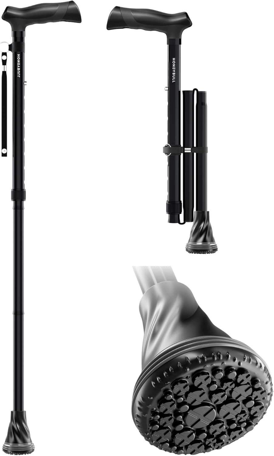 HONEYBULL Foldable Walking Cane for Seniors & Adults – Adjustable, Lightweight & Travel-Friendly