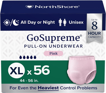Gosupreme Overnight Pull-On Underwear, 8-Hour Leak Protection, X-Large, 56-Count Case, Pink, (44-56 in Waist), Unisex Adult Diapers