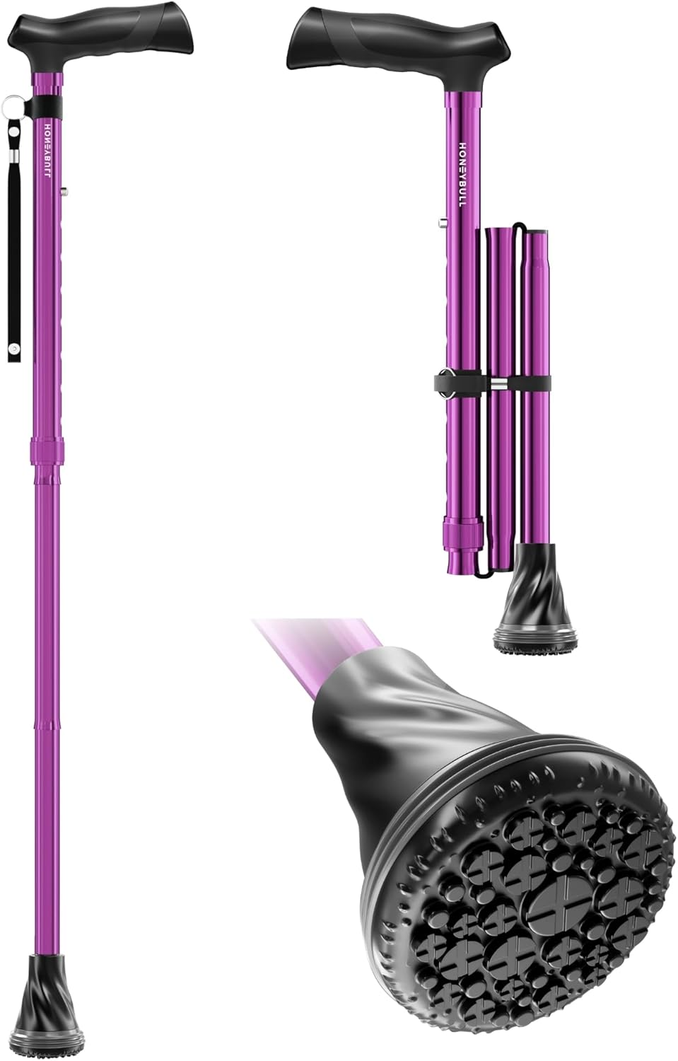 HONEYBULL Foldable Walking Cane for Seniors & Adults – Adjustable, Lightweight & Travel-Friendly