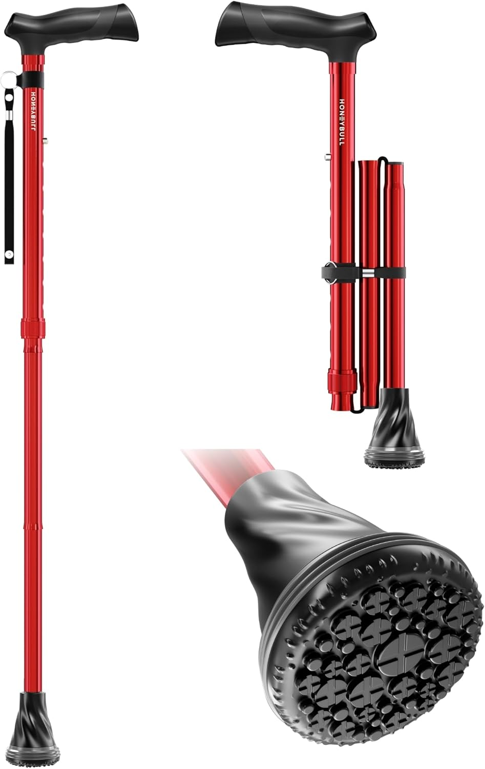 HONEYBULL Foldable Walking Cane for Seniors & Adults – Adjustable, Lightweight & Travel-Friendly