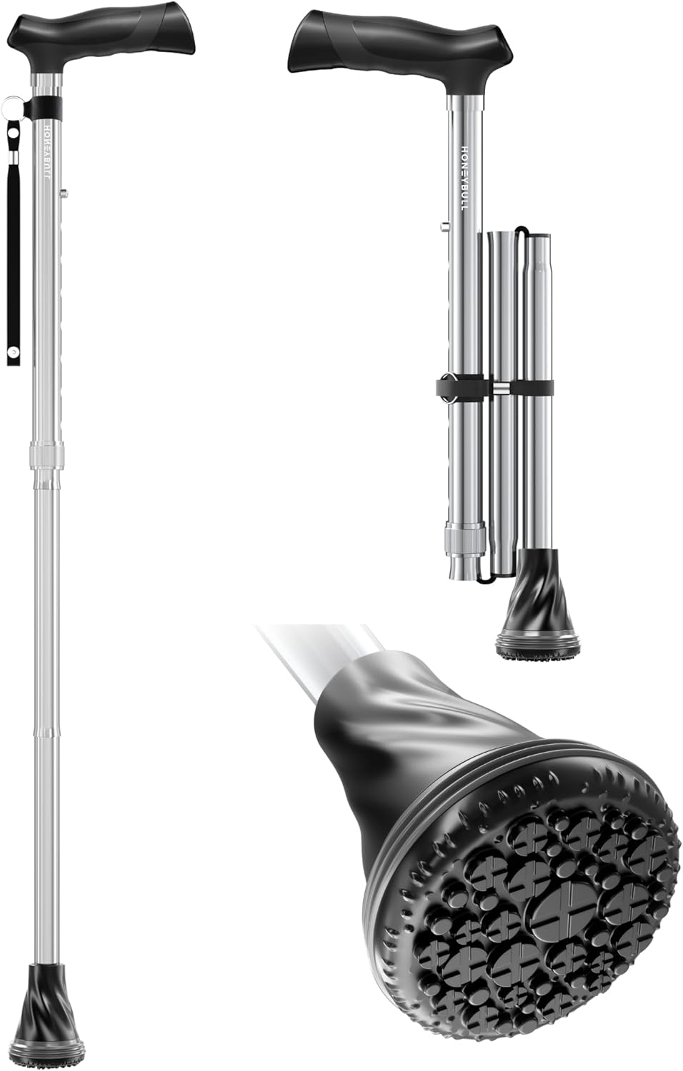 HONEYBULL Foldable Walking Cane for Seniors & Adults – Adjustable, Lightweight & Travel-Friendly