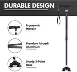 Walking Cane for Women & Men, Adjustable Lightweight LED Walking Stick with Autonomous Standing, Large Sturdy 360 Swivel Base Crutches Cane for Senior