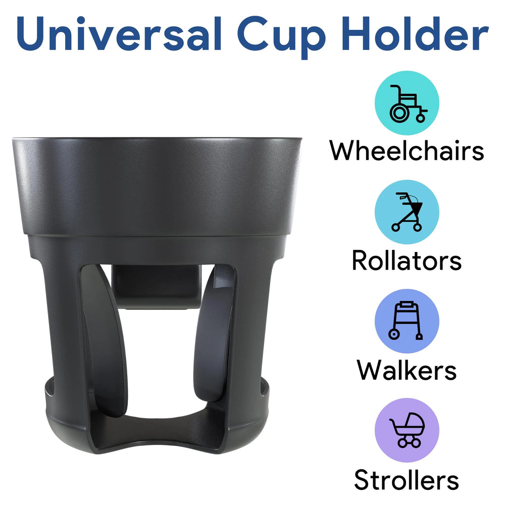 Wheelchair Rollator Cup Holder - Universal Adjustable Bottle Holder (360 Degrees) for Walker, Strollers, Bike, Pram, and More