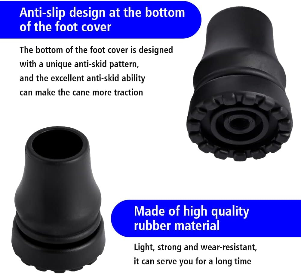 Abnaok 4-Pack Rubber Cane Tips 3/4 Inch Heavy Duty Walking Cane Tips, Black