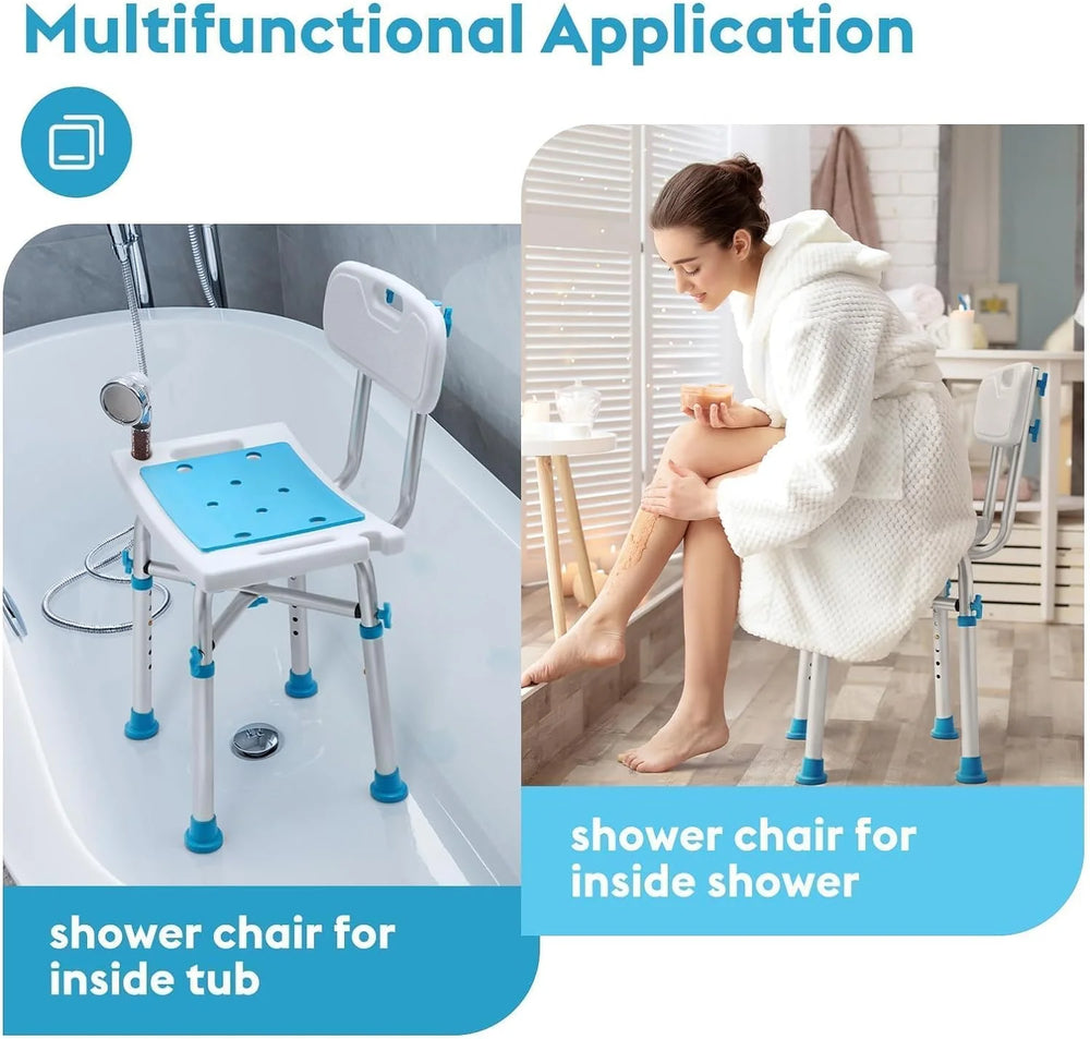 Aluminum Massage Products Heavy Duty Shower Chair with Back 500Lb Tool-Free Bath Seat