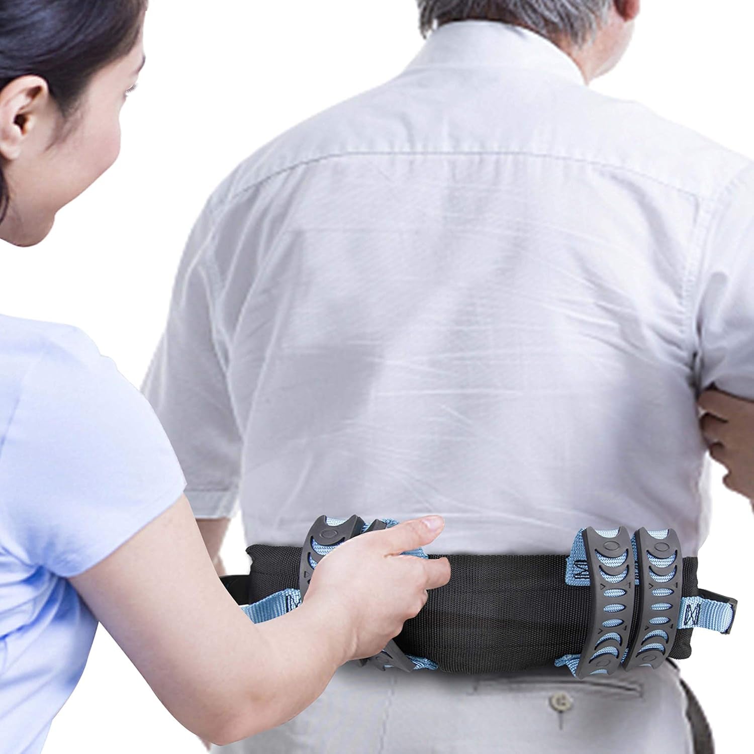 Gait Belt Walking Transfer Belt with 6 Plastic Padded Caregiver Handles and Quick Release Buckle for Patient,Elderly Physical Therapy(6 Blue Handles with Plastic Buckle 54")