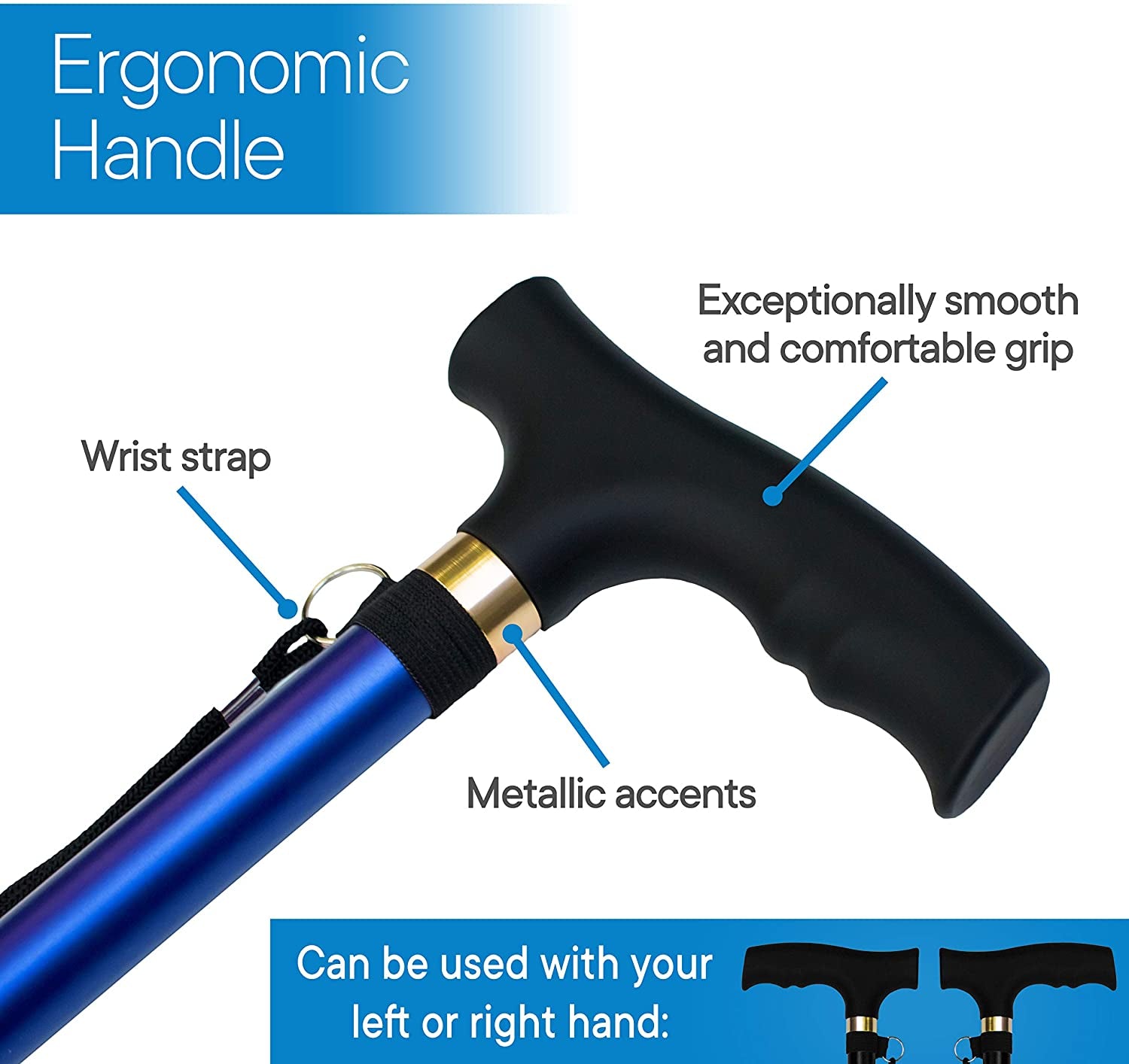 Folding Cane - Foldable Walking Cane with Adjustable Height - Collapsible and Lightweight - Soft Ergonomic Handle for Comfortable Grip - Portable Walking Stick for Mobility Aid