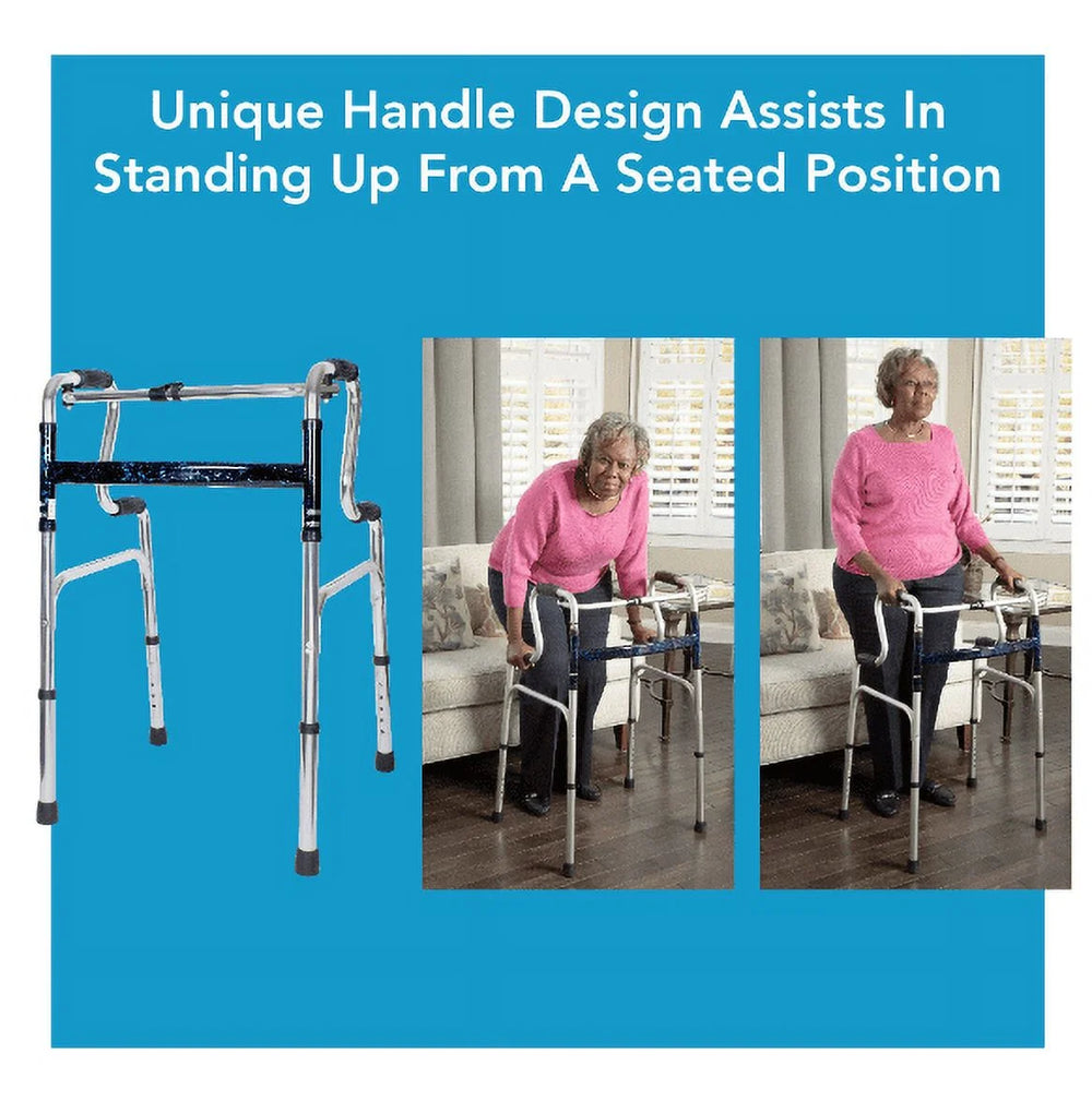 Aluminium Uplift Folding Walker with Adjustable Height, 300 Lb Weight Capacity