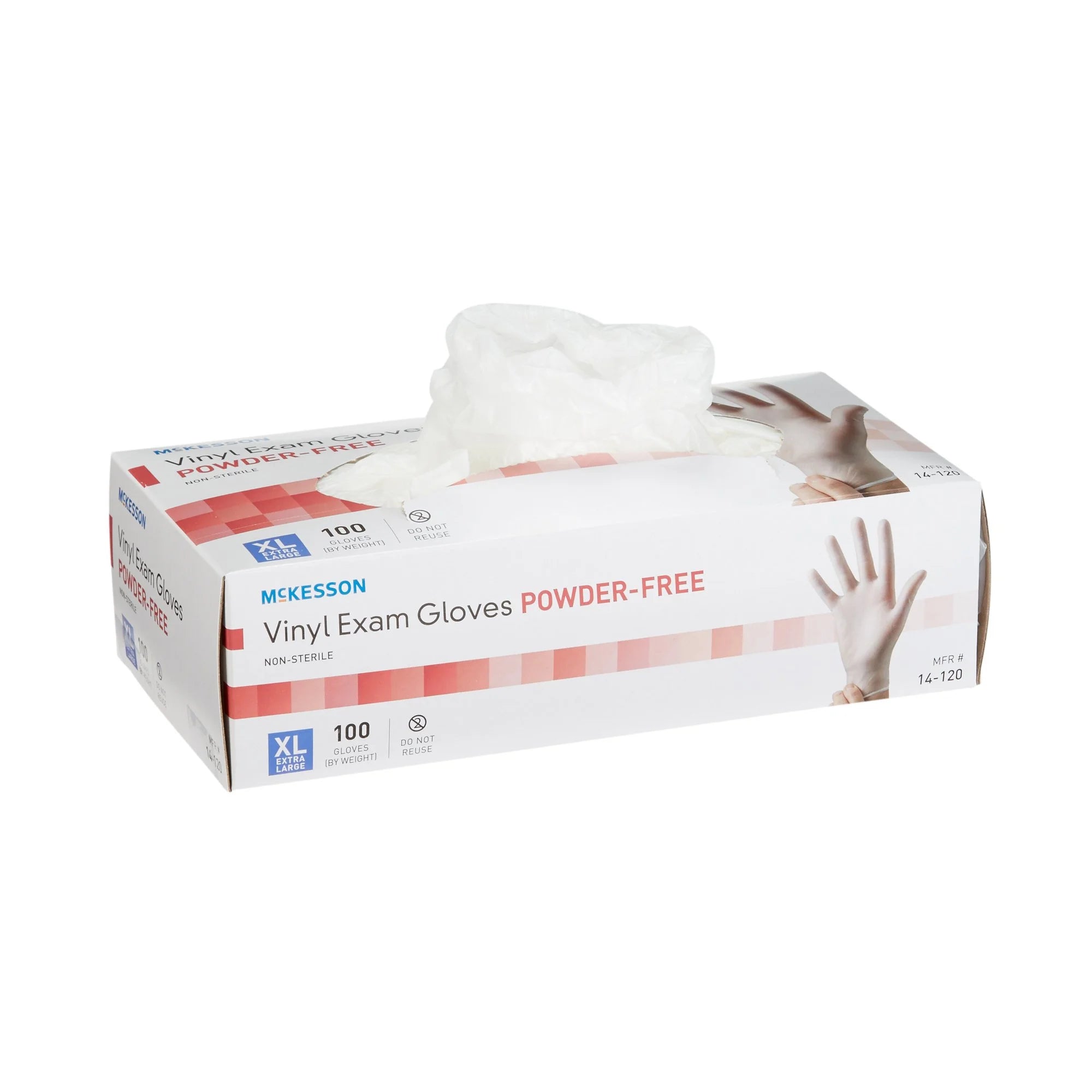 Vinyl Exam Gloves, Powder-Free, Disposable Medical Glove - XL, 100 Count, 1 Box