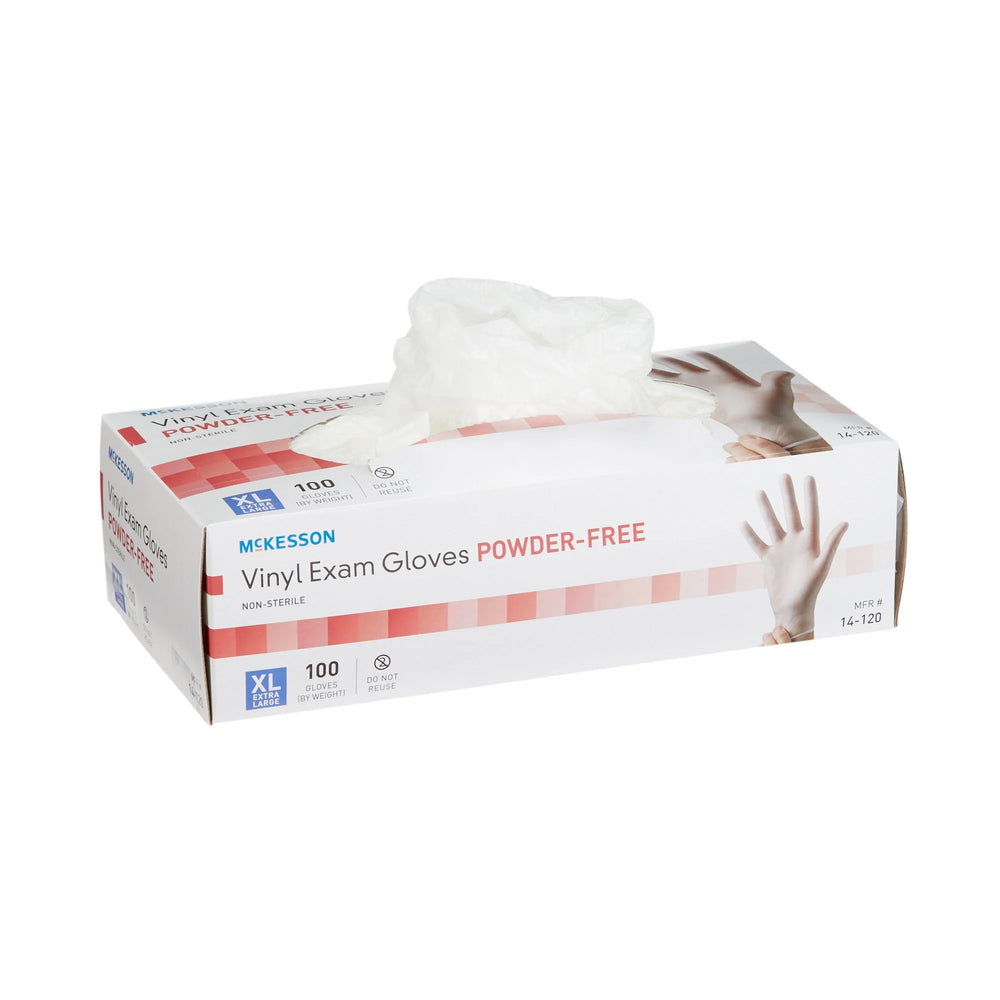 Vinyl Exam Gloves, Powder-Free, Disposable Medical Glove - XL, 100 Count, 1 Box