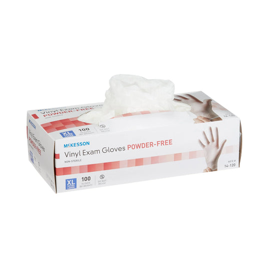 Vinyl Exam Gloves, Powder-Free, Disposable Medical Glove - XL, 100 Count, 1 Box