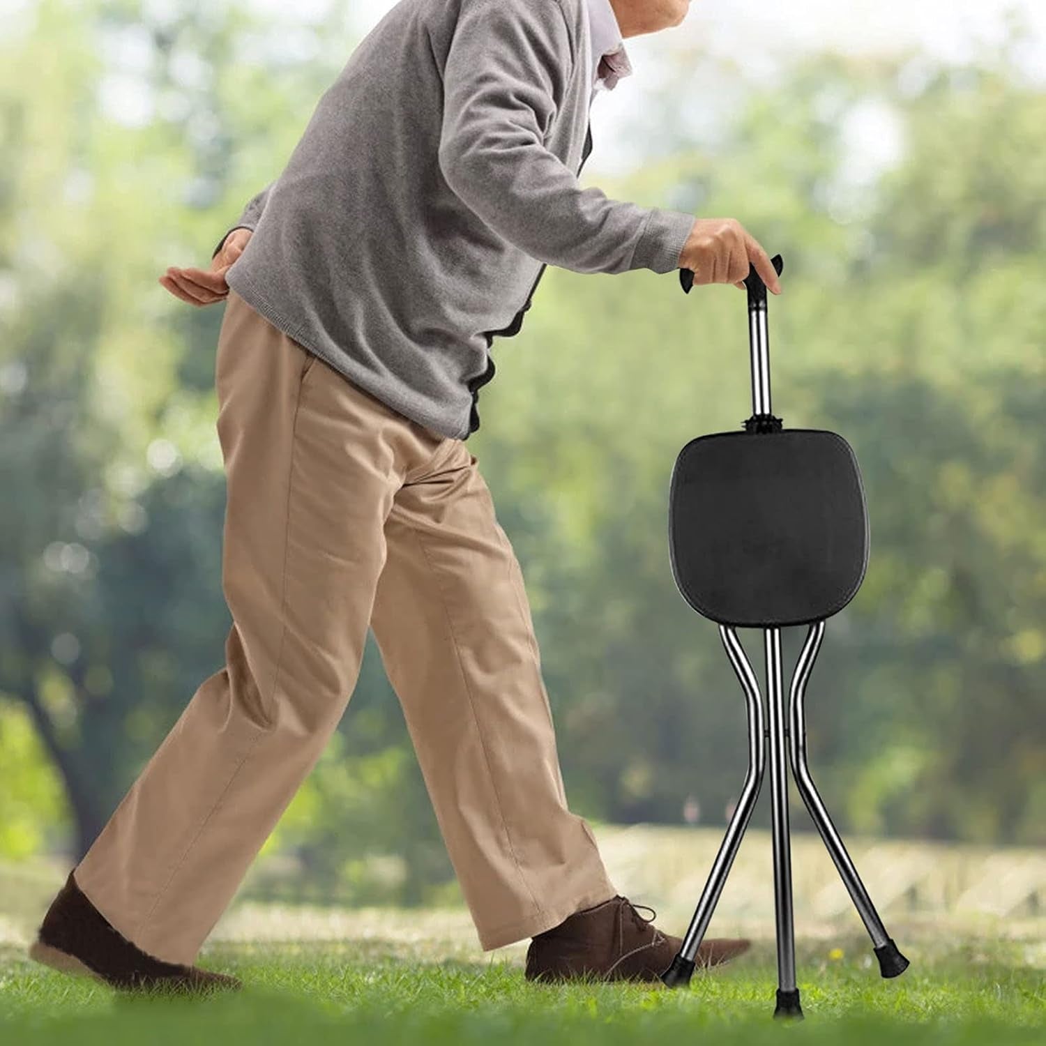 Hold 440 Lbs Folding Canes with Seat Walking Stick Height Adjustment Cane Seat Capacity Frosted Handle with Magnetic Therapy Stone Crutches Stool