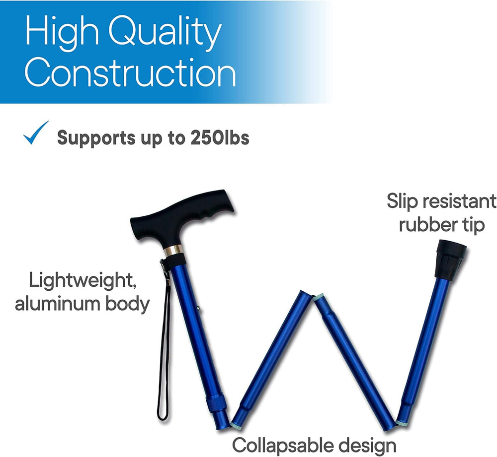 Folding Cane - Foldable Walking Cane with Adjustable Height - Collapsible and Lightweight - Soft Ergonomic Handle for Comfortable Grip - Portable Walking Stick for Mobility Aid