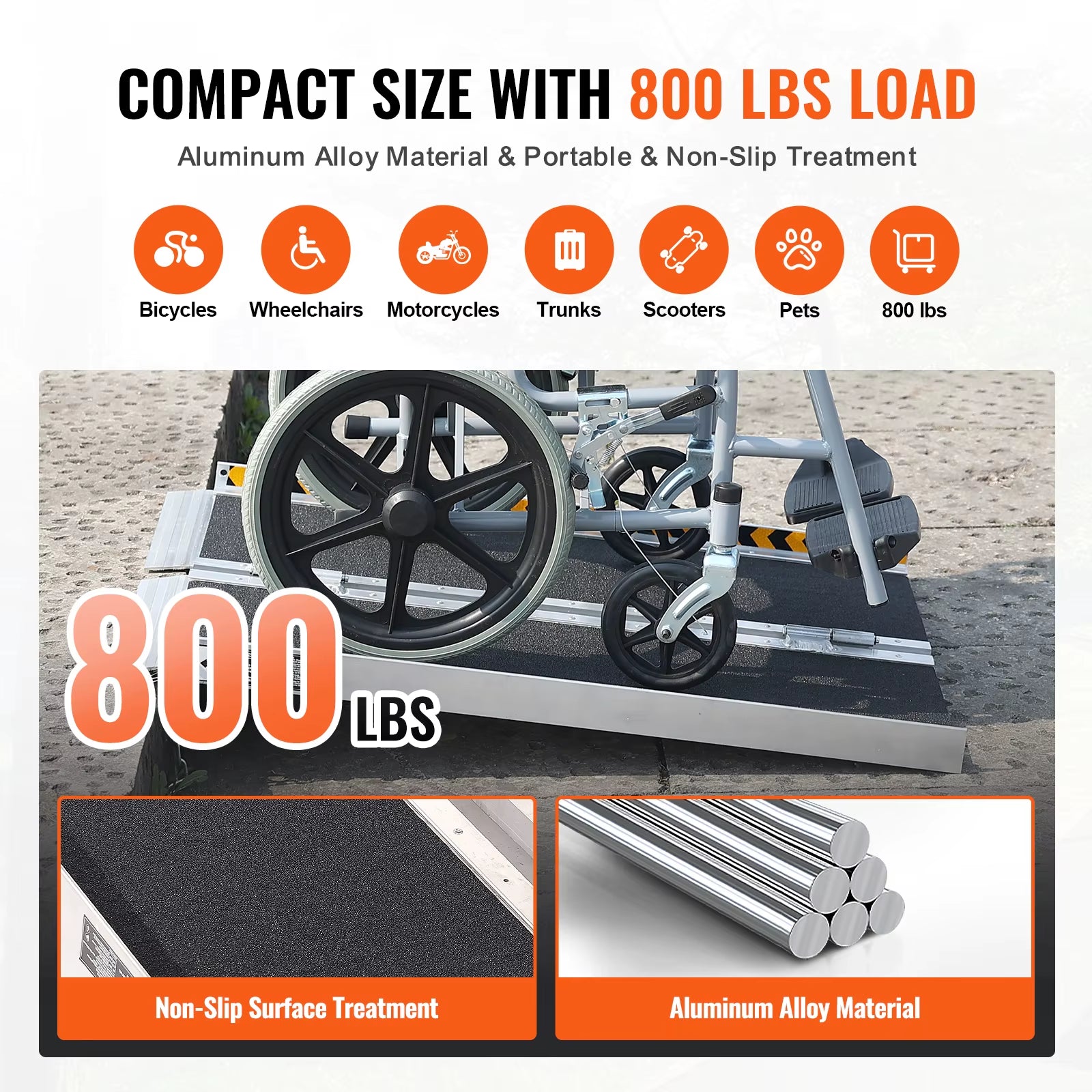 Portable Wheelchair Ramp Non-Slip Aluminum Folding Threshold Ramp Foldable Mobility Scooter Ramp Wheel Chair Ramp