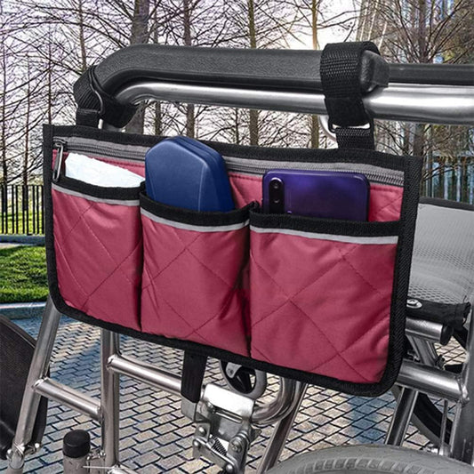 Wheelchair Side Bags, Armrest Accessories to Hang on Side with Bright Line Waterproof Red Walker Storage Pouches for Home/Outdoor/Baby Cart ()