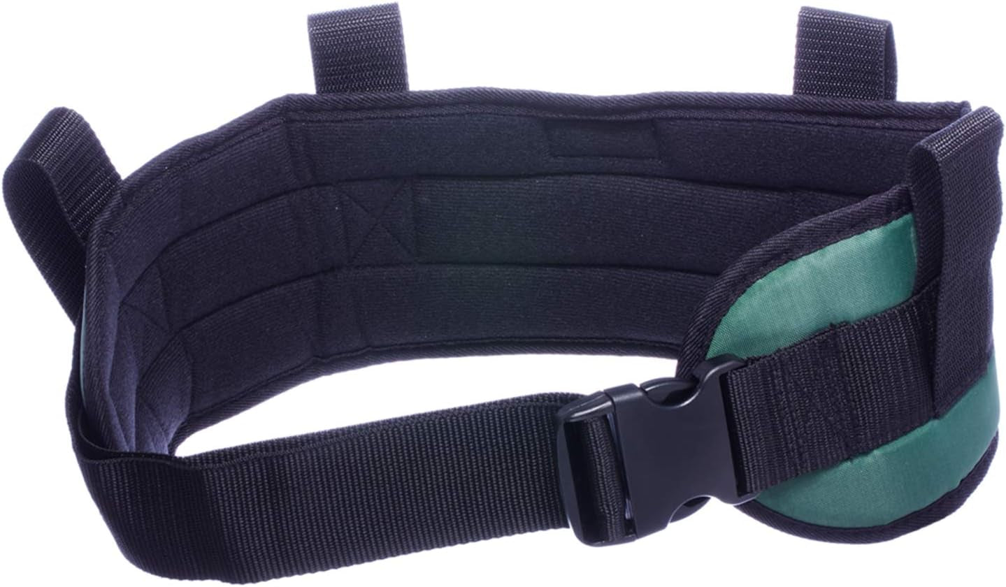 Padded Gait Belt with 4 Handles and Quick Release Buckle 5.5 Inchs(Green, M/28Inches-48Inches)