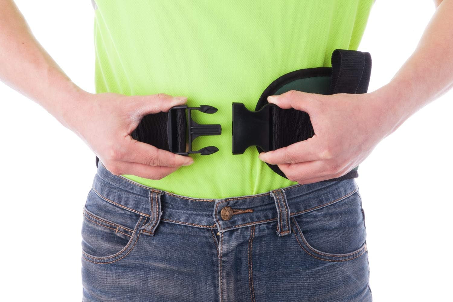 Padded Gait Belt with 4 Handles and Quick Release Buckle 5.5 Inchs(Green, M/28Inches-48Inches)