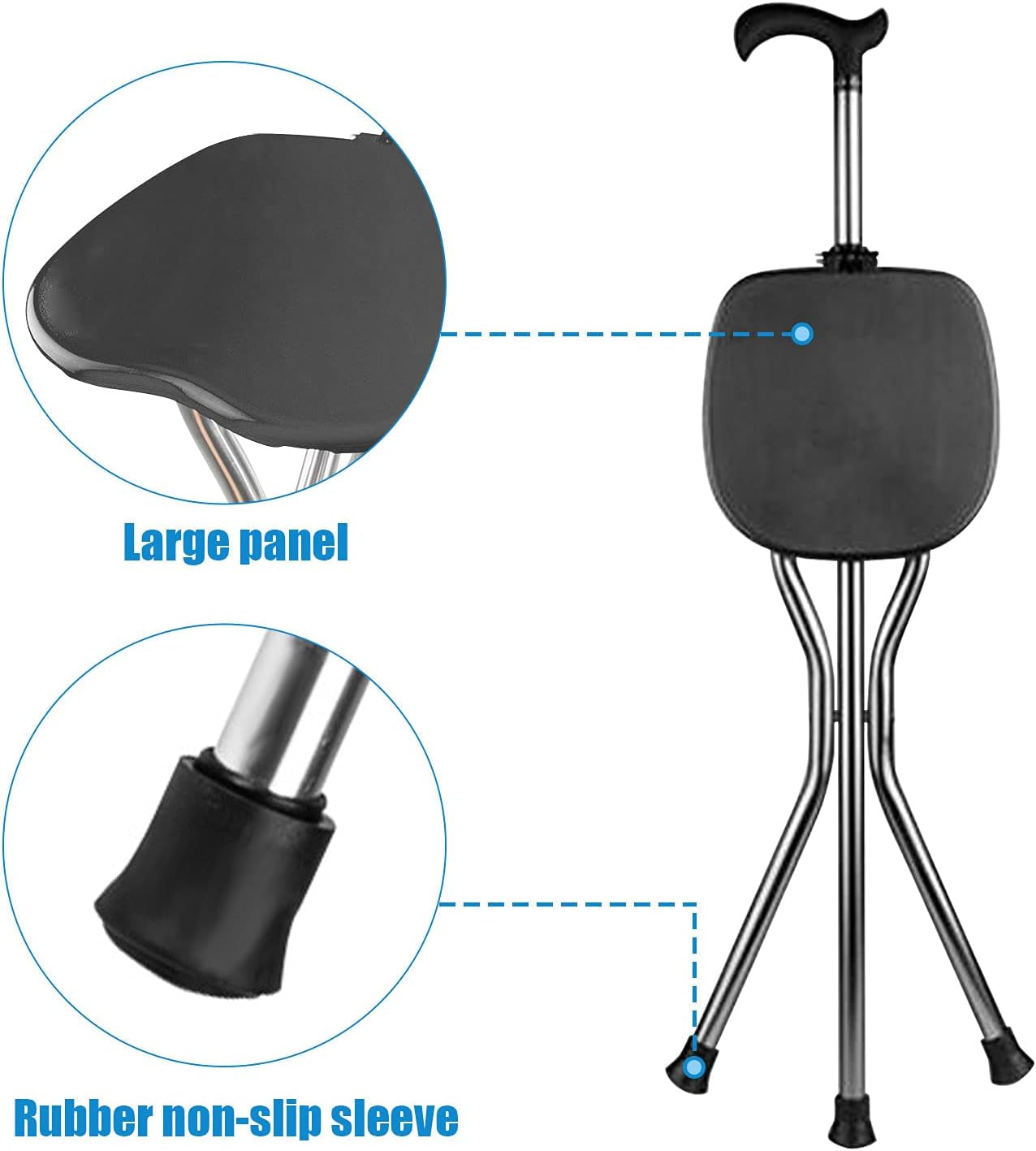 Hold 440 Lbs Folding Canes with Seat Walking Stick Height Adjustment Cane Seat Capacity Frosted Handle with Magnetic Therapy Stone Crutches Stool