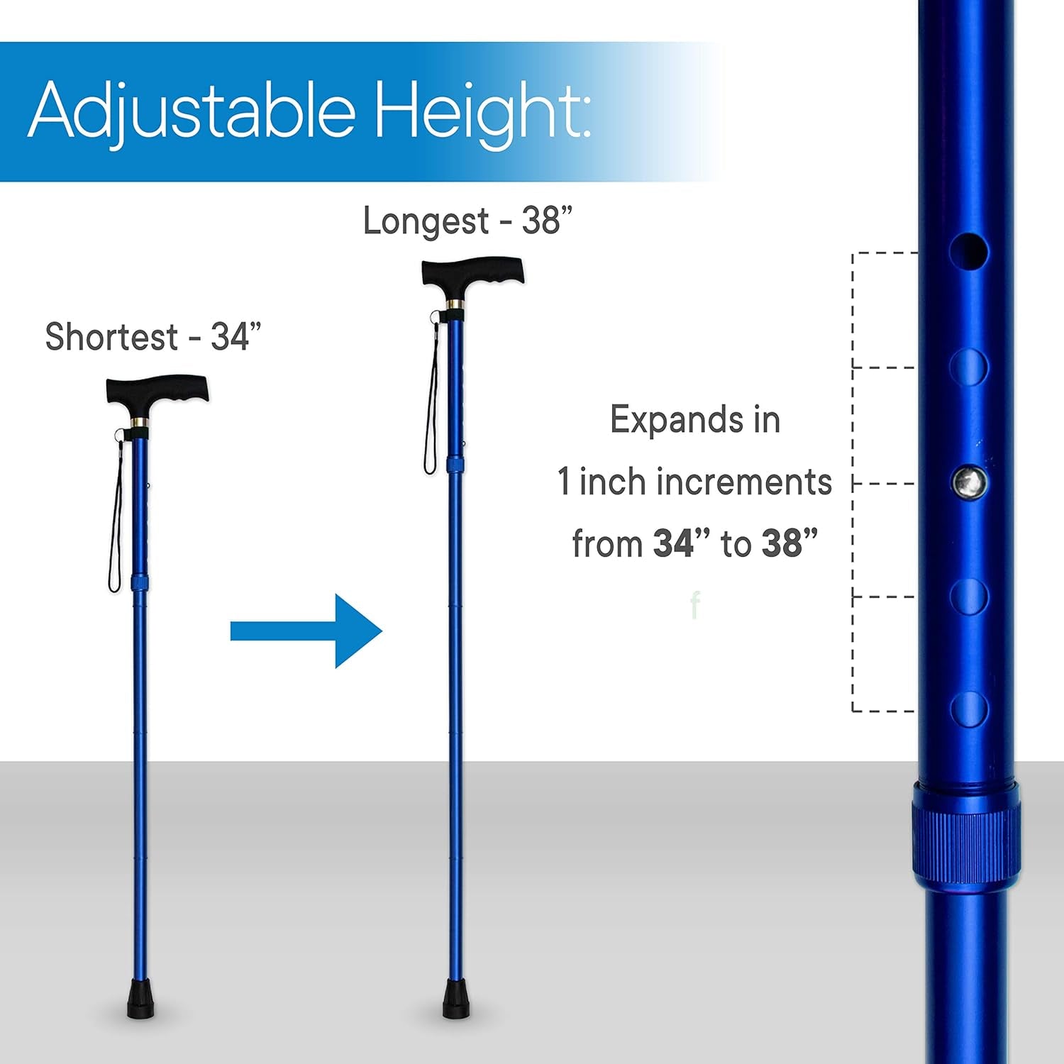 Folding Cane - Foldable Walking Cane with Adjustable Height - Collapsible and Lightweight - Soft Ergonomic Handle for Comfortable Grip - Portable Walking Stick for Mobility Aid