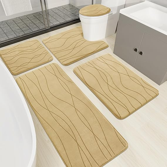 YIHOUSE 5-Piece Memory Foam Bathroom Rug Set – Ultra-Soft, Absorbent & Non-Slip Bath Mats