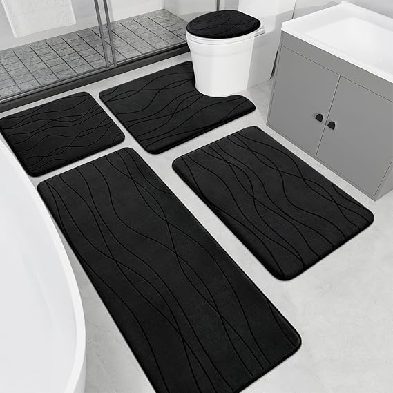 YIHOUSE 5-Piece Memory Foam Bathroom Rug Set – Ultra-Soft, Absorbent & Non-Slip Bath Mats