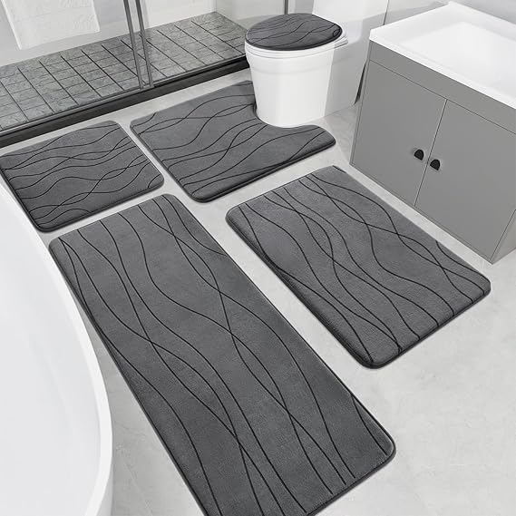 YIHOUSE 5-Piece Memory Foam Bathroom Rug Set – Ultra-Soft, Absorbent & Non-Slip Bath Mats