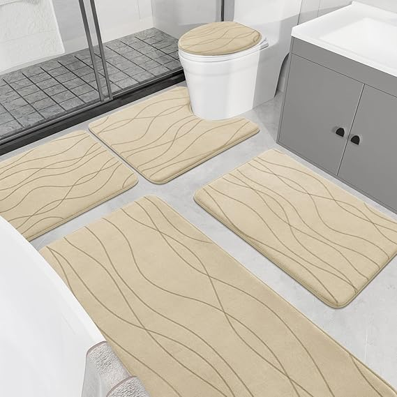 YIHOUSE 5-Piece Memory Foam Bathroom Rug Set – Ultra-Soft, Absorbent & Non-Slip Bath Mats