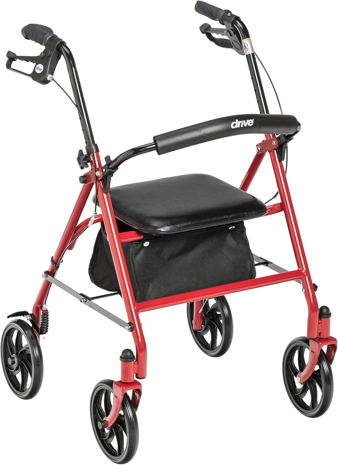 Drive Medical 10257BL-1 4 Wheel Rollator Walker with Seat – Height Adjustable, Steel Frame, 7.5” Wheels, and Storage Pouch