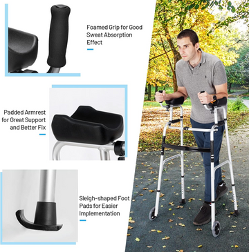 Goplus Foldable Platform Walker – 5” Wheels, Removable Armrests, 440 lbs Capacity