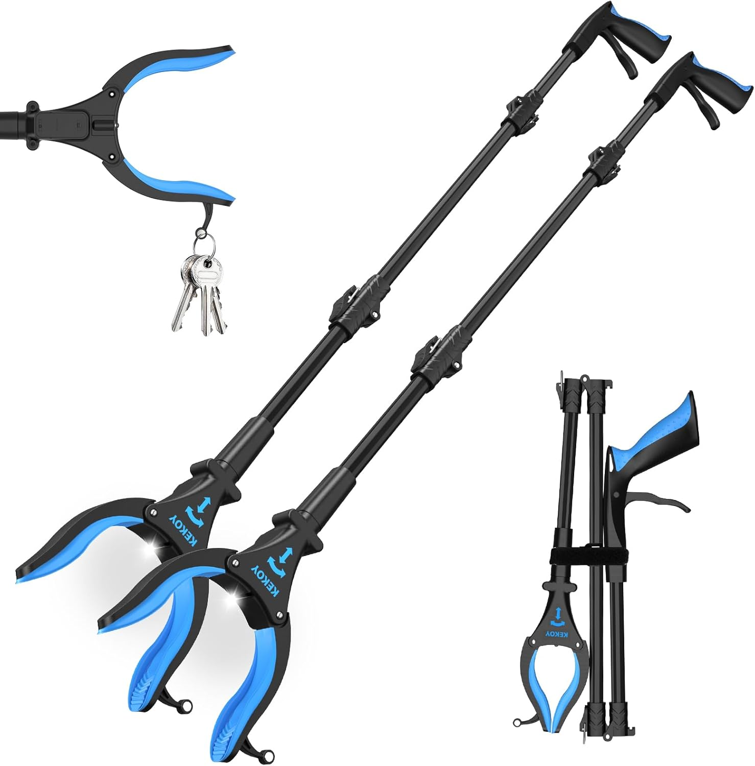 2-Pack 32" Grabber Reacher Tool with LED Light & Magnetic Tip