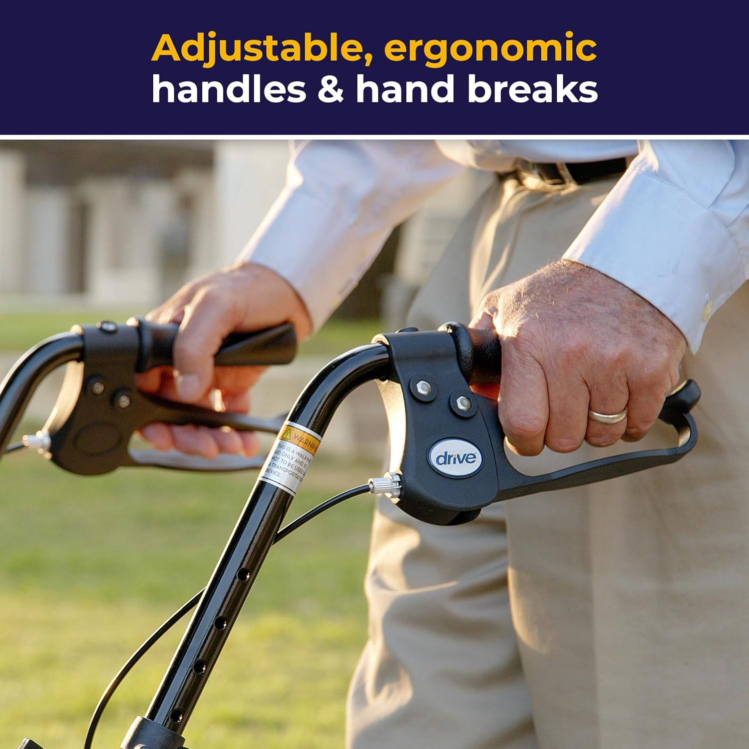 Drive Medical 10257BL-1 4 Wheel Rollator Walker with Seat – Height Adjustable, Steel Frame, 7.5” Wheels, and Storage Pouch