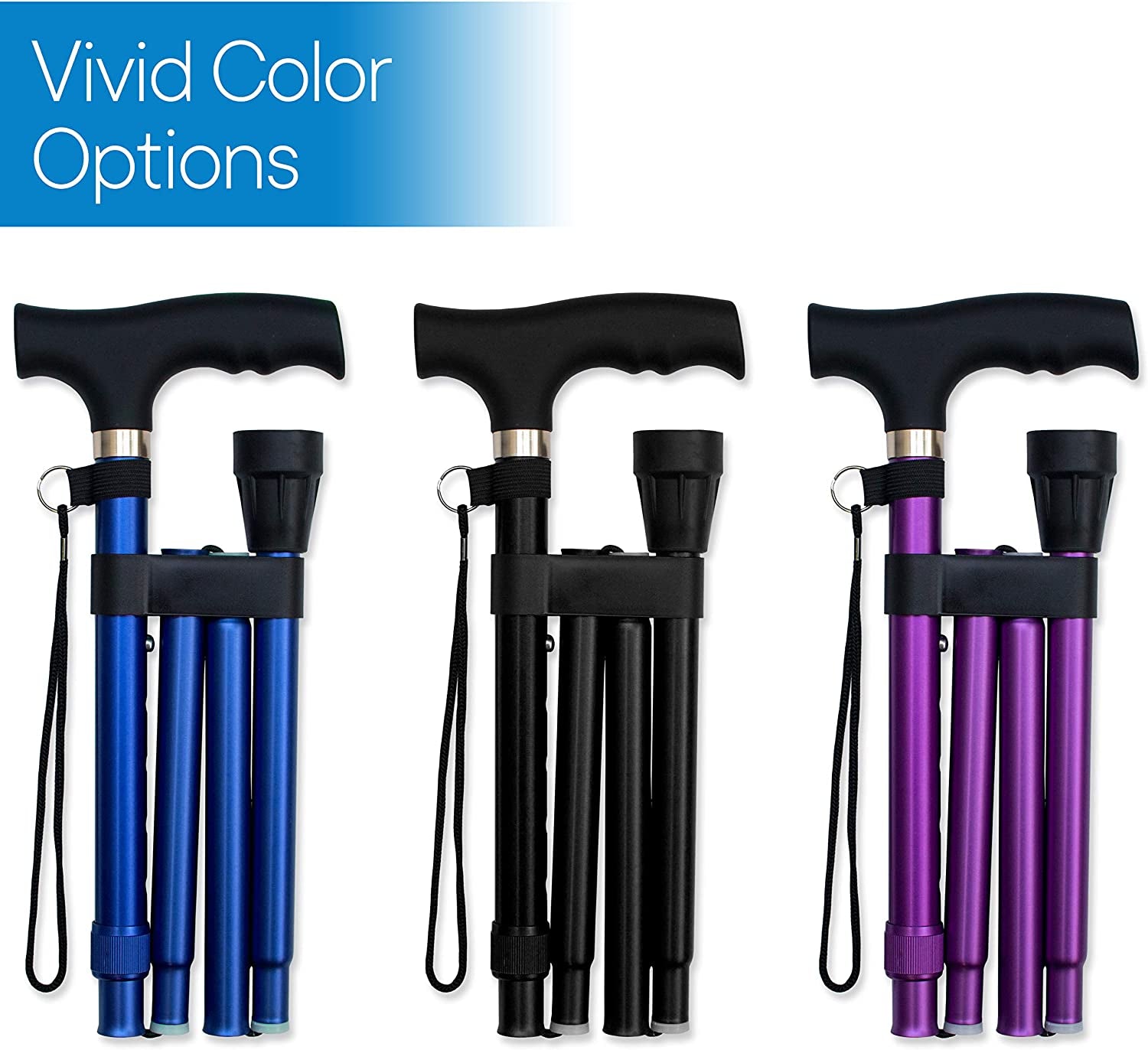 Folding Cane - Foldable Walking Cane with Adjustable Height - Collapsible and Lightweight - Soft Ergonomic Handle for Comfortable Grip - Portable Walking Stick for Mobility Aid