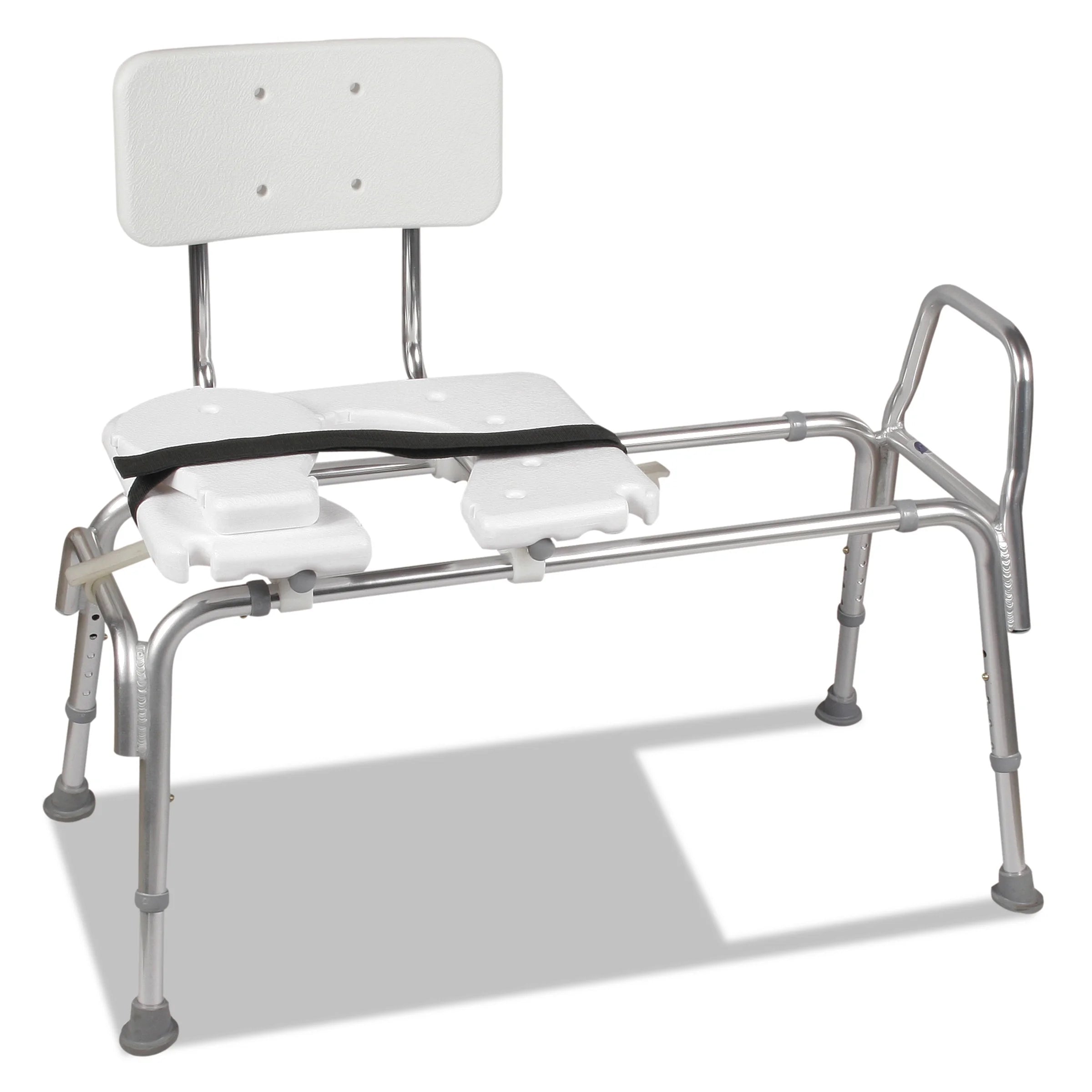 Tub Transfer Bench and Sliding Shower Chair Made of Heavy Duty Non Slip Aluminum Body and Plastic Seat with Adjustable Seat Height and Cut Out Access Holding Weight Capacity up to 400 Lbs, Gray