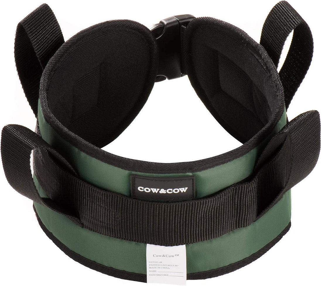 Padded Gait Belt with 4 Handles and Quick Release Buckle 5.5 Inchs(Green, M/28Inches-48Inches)