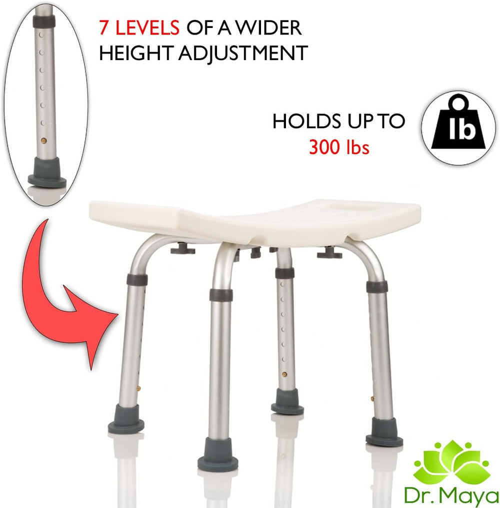 Dr Maya’S Adjustable Shower Chair with Free Grab Bar | Plastic Chair Bath Seat, Bathroom Chair | Shower Stool for inside Shower | Handicap Shower Chair | inside Shower Seat Bench, 300 Lb Capacity