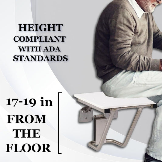 Folding Shower Chair for Elderly and Disabled | ADA Folding Shower Seat Wall Mounted Holds up to 600 Lbs | High Density Polymer Shower Chair for inside Shower 304 Stainless Steel | 34.5"X21” Left Hand
