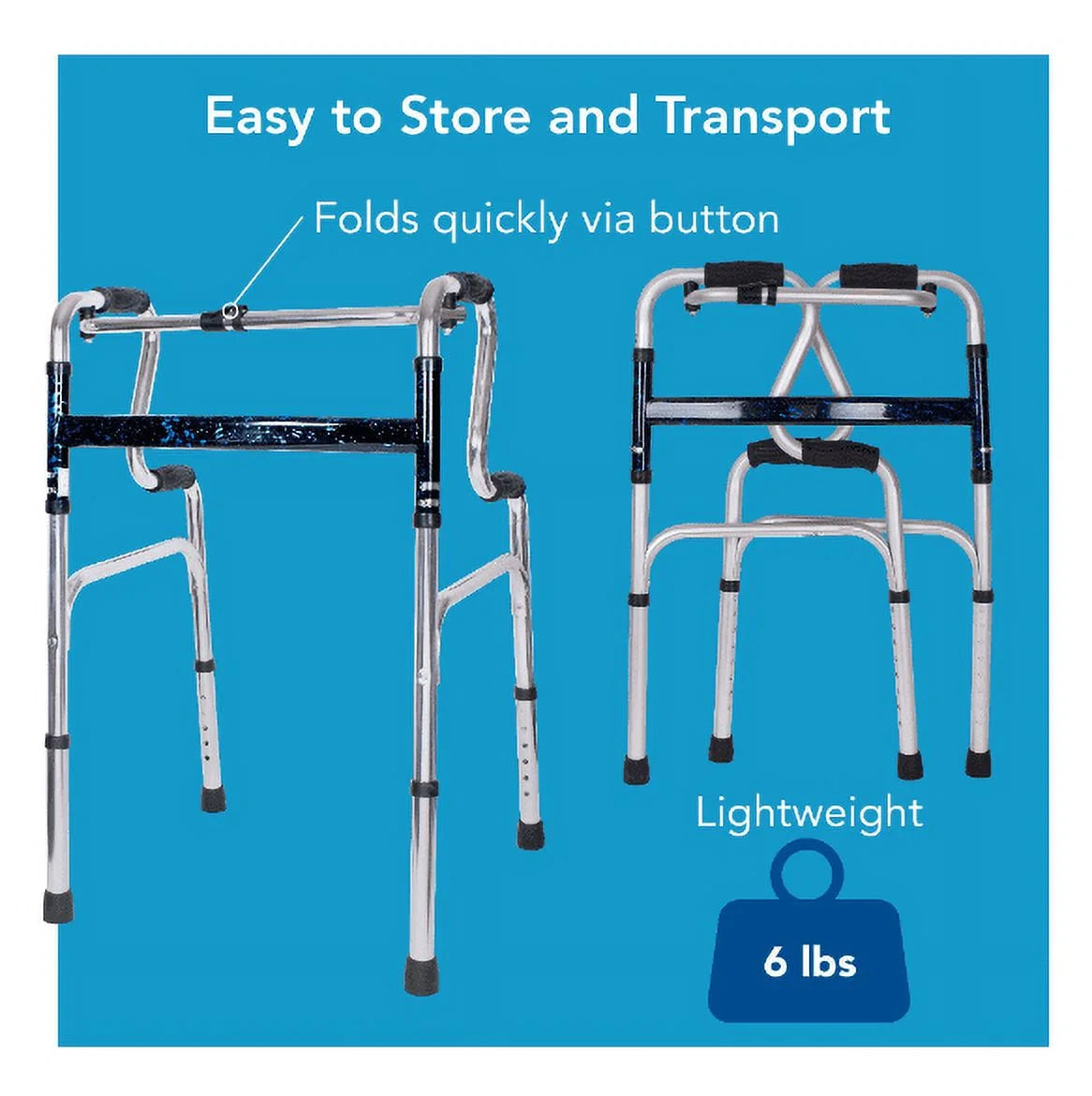 Aluminium Uplift Folding Walker with Adjustable Height, 300 Lb Weight Capacity